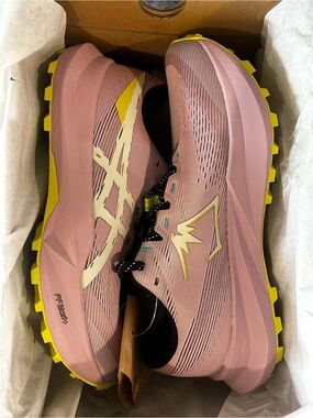 Asics Pink and Yellow Trail Running Shoes